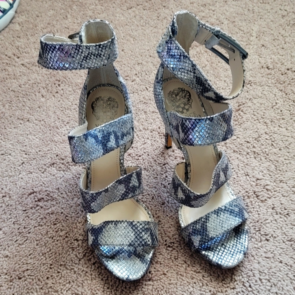 Silver Tone Snakeskin Heels